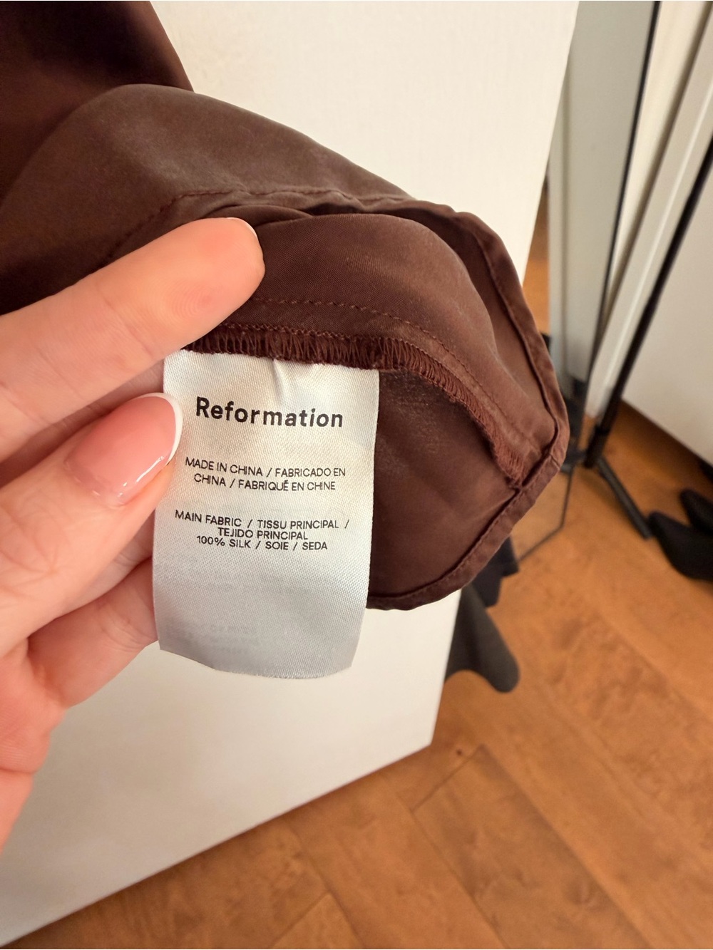 Reformation Keaton Brown Silk Slip Dress with Cream Trim - Picture 3 of 5